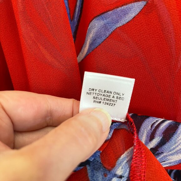 MISA Los Angeles Gracie Floral Bell Sleeve Tie Neck Semi-sheer Top Red Blouse,XS - Picture 10 of 10